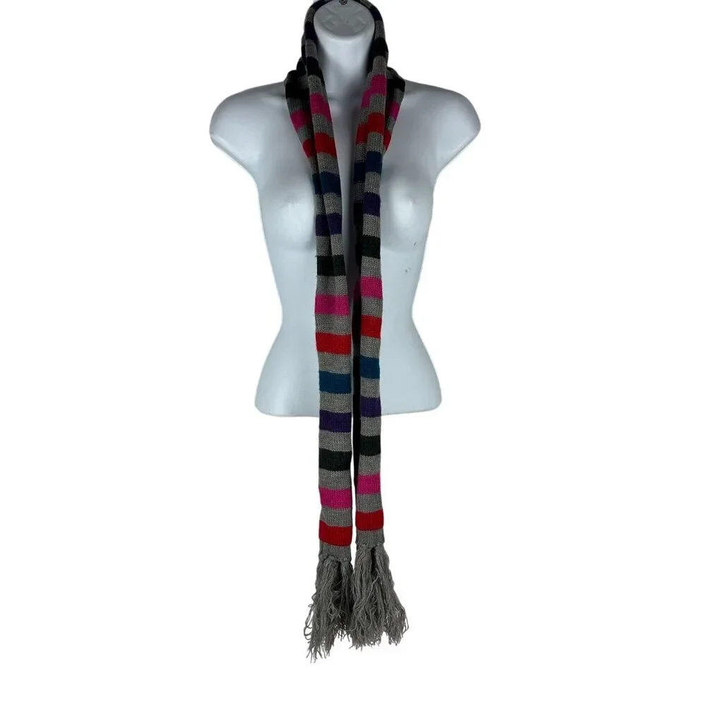 Striped Knit Scarf With Fringes & Multicolor Design